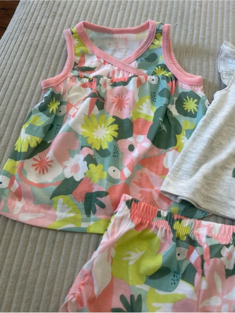 Girls Floral Tank, Shorts & Koala Tee Pajama Set - Pink & Gray
